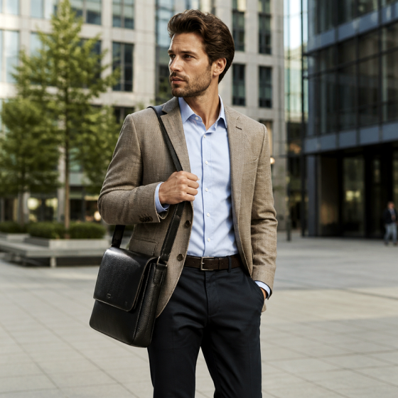 Men's Black Leather Shoulder Bag | 2026