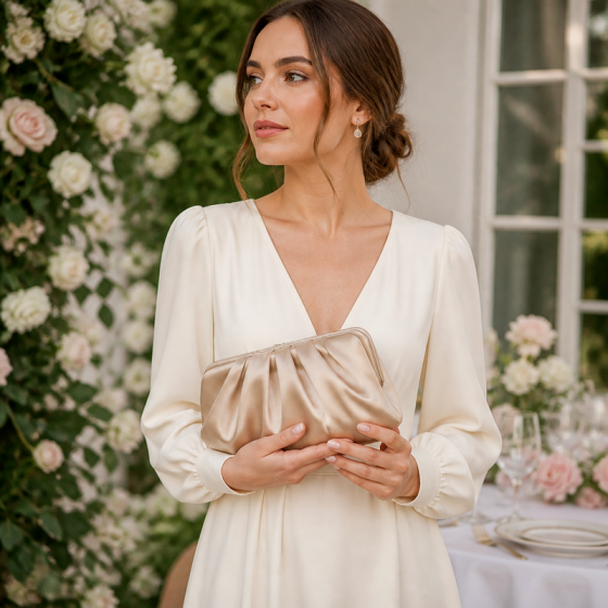 Women's Beige Satin Clutch | 2026