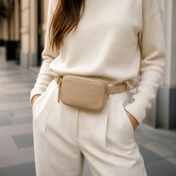 Women's Beige Leather Belt Bag | 2026