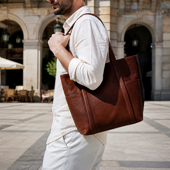 Men's Brown Leather Tote | 2026