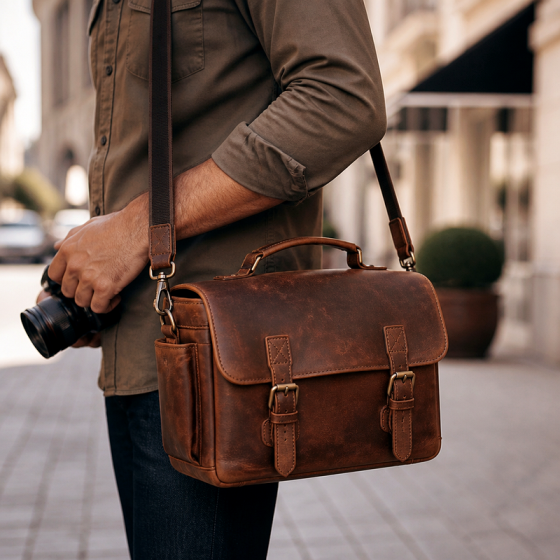 Vintage Brown Leather Camera Bag | 2026