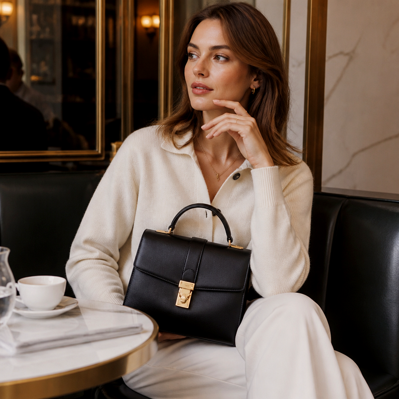 Women's Black Leather Handbag | 2026
