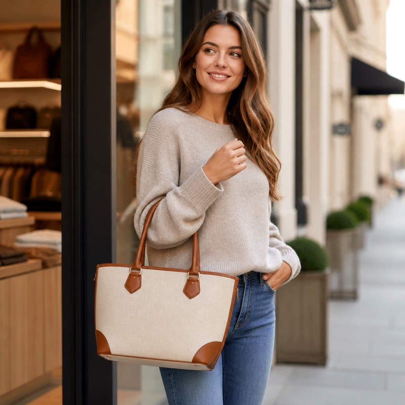 Women's Beige Canvas Handbag | 2026