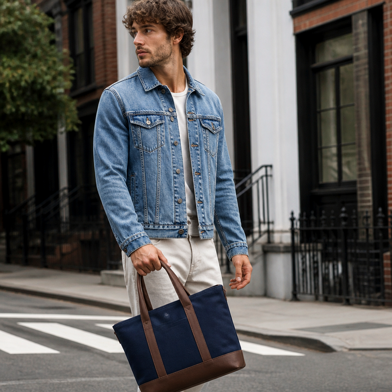 Men's Navy Canvas Handbag | 2026
