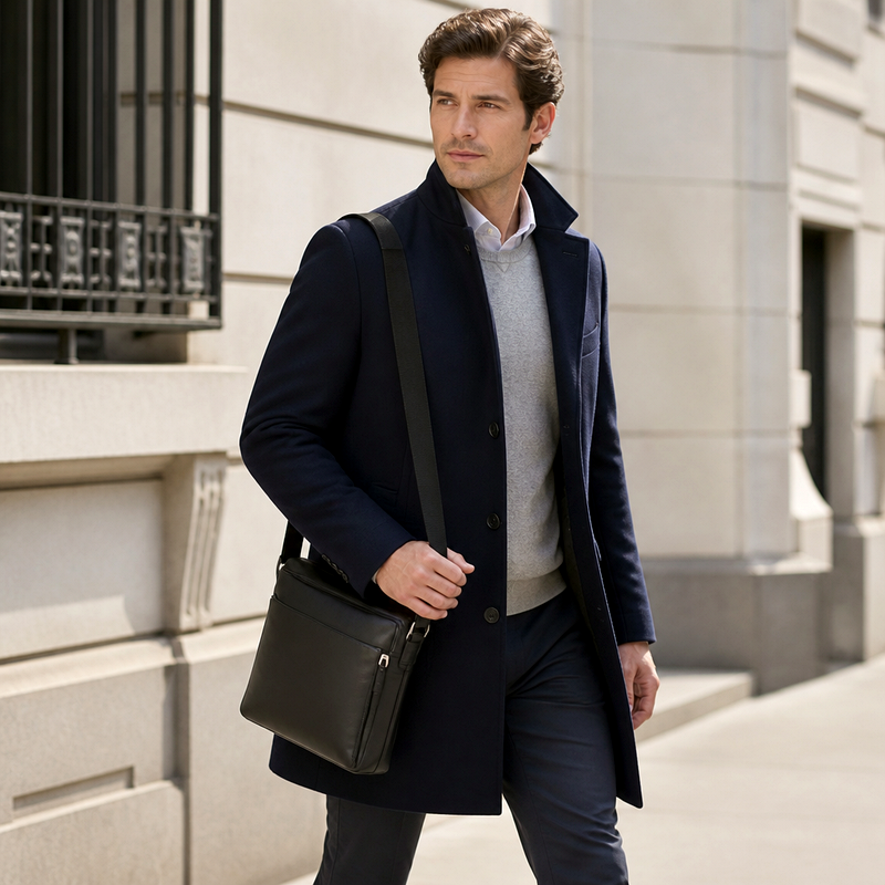 Men's Black Leather Shoulder Bag | 2026