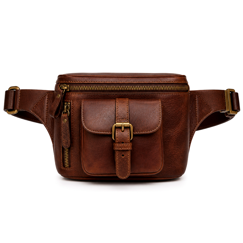 Men's Brown Leather Belt Bag | 2026