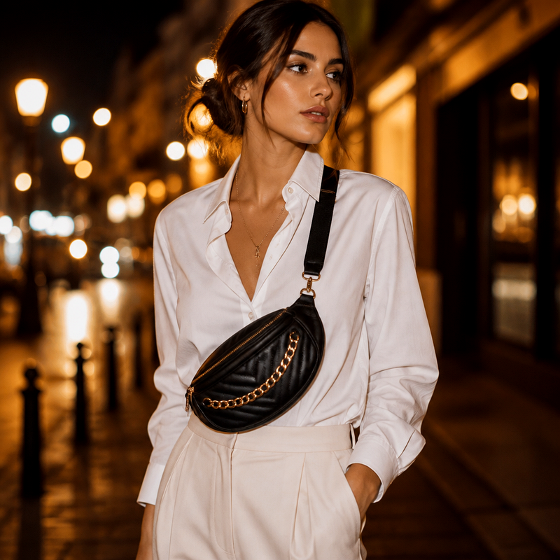 Women's Black Chain Belt Bag | 2026
