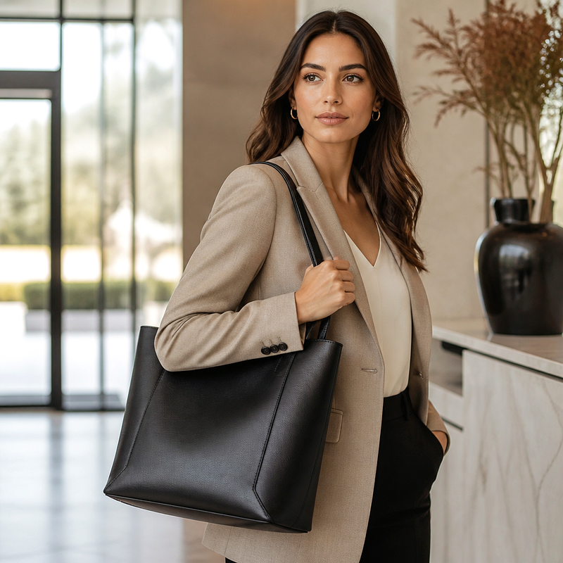 Women's Black Leather Tote | 2026