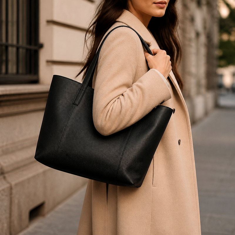 Women's Black Leather Tote | 2026