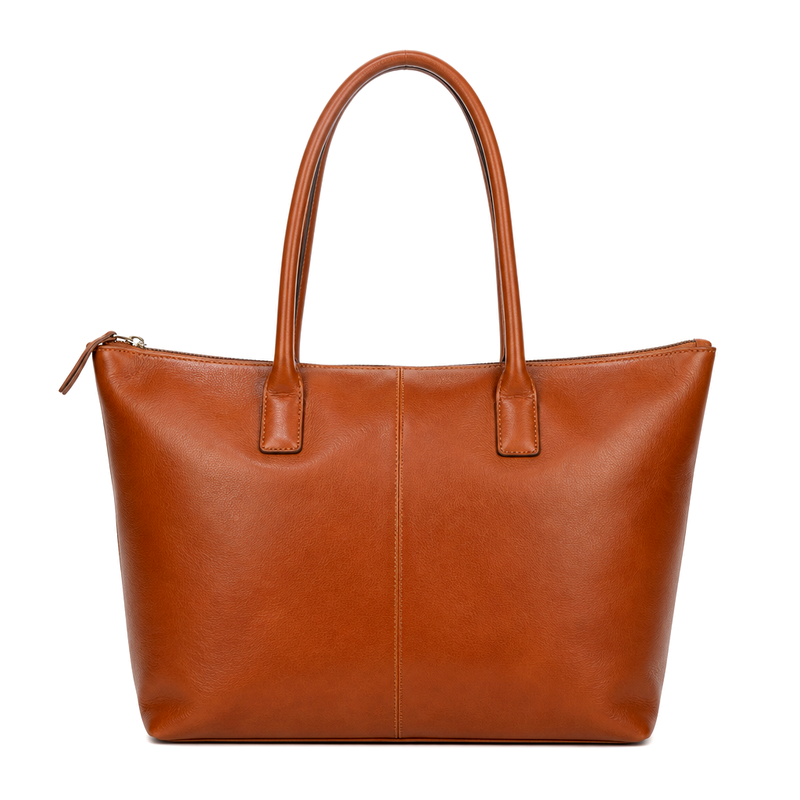 Women's Cognac Zip Tote | 2026