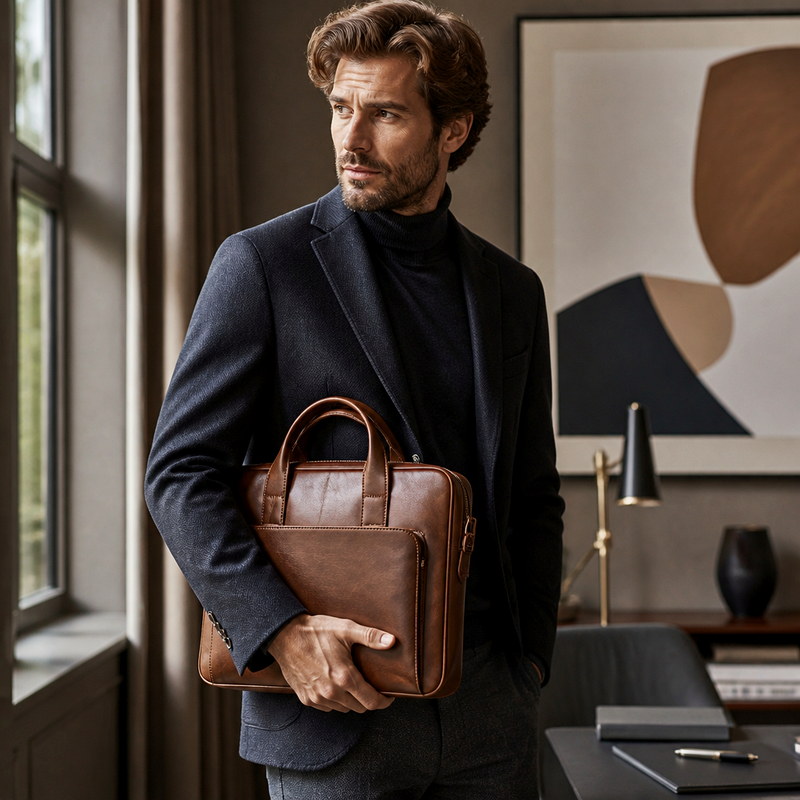 Men's Brown Leather Laptop Bag | 2026